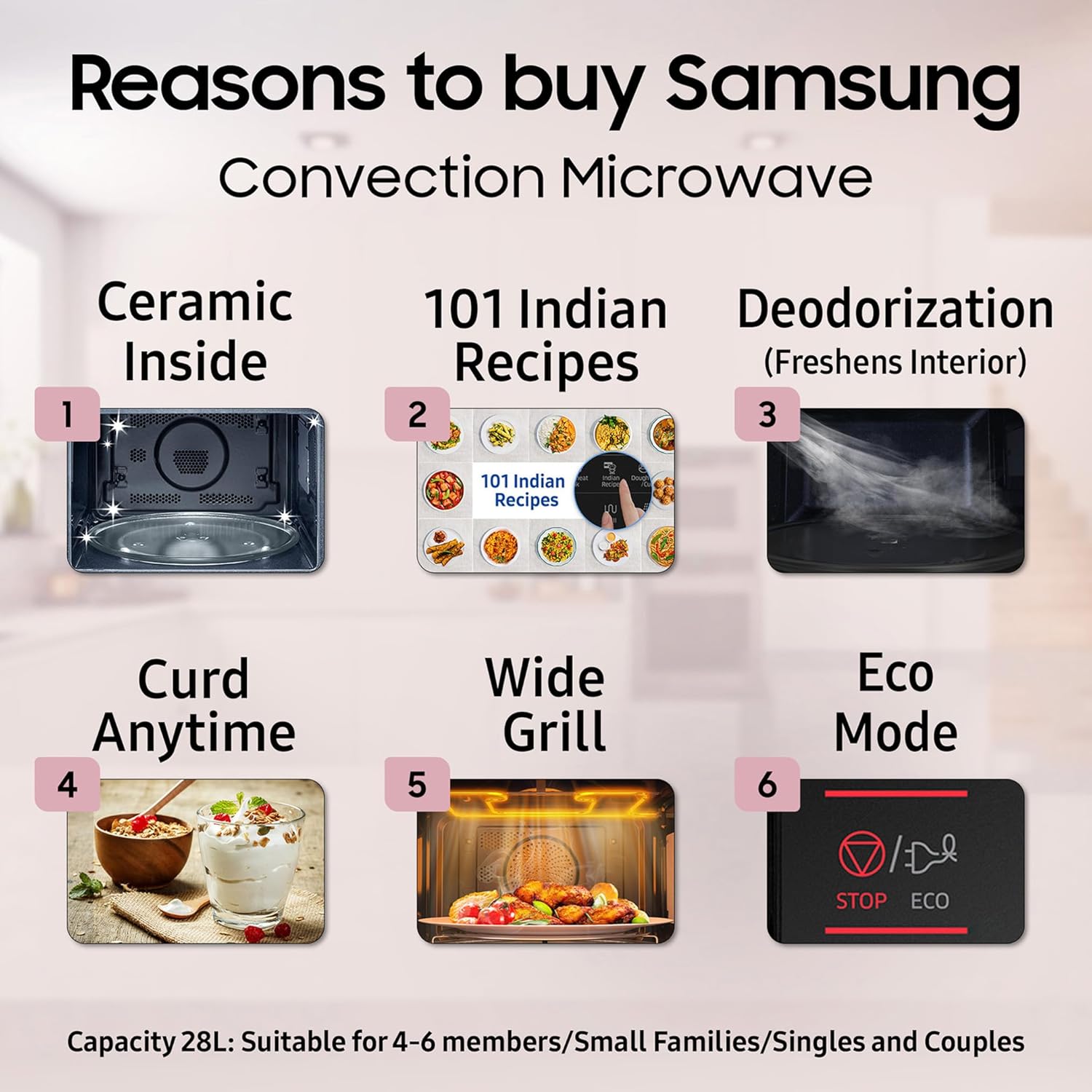 Samsung 28L, Convection Microwave Oven with Curd Making(MC28A5013AK/TL, Black, Ceramic Enamel Cavity with 10 Year Warranty) - Image 2