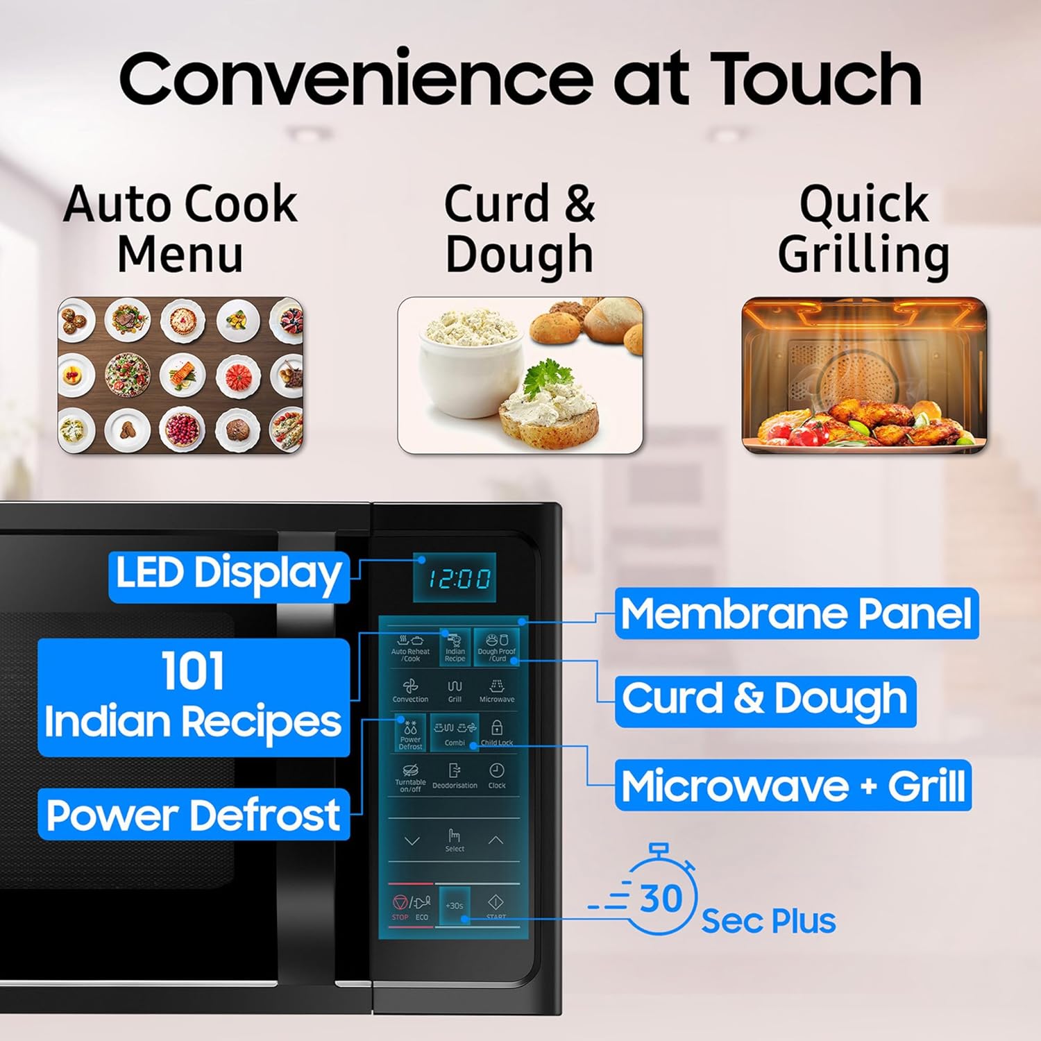 Samsung 28L, Convection Microwave Oven with Curd Making(MC28A5013AK/TL, Black, Ceramic Enamel Cavity with 10 Year Warranty) - Image 4