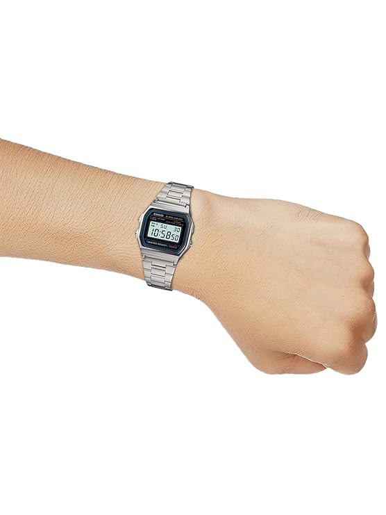 Casio Vintage A-158WA-1Q Digital Grey Dial Unisex Watch Silver Metal Strap (D011) - Image 2