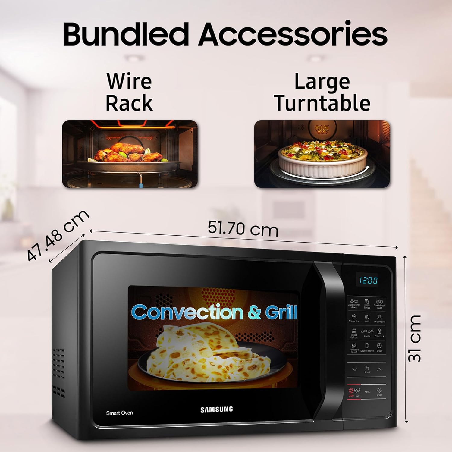 Samsung 28L, Convection Microwave Oven with Curd Making(MC28A5013AK/TL, Black, Ceramic Enamel Cavity with 10 Year Warranty) - Image 5