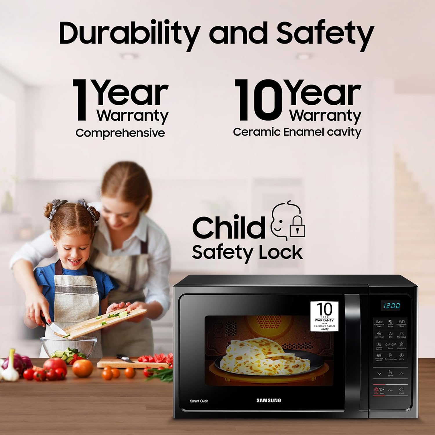 Samsung 28L, Convection Microwave Oven with Curd Making(MC28A5013AK/TL, Black, Ceramic Enamel Cavity with 10 Year Warranty) - Image 6