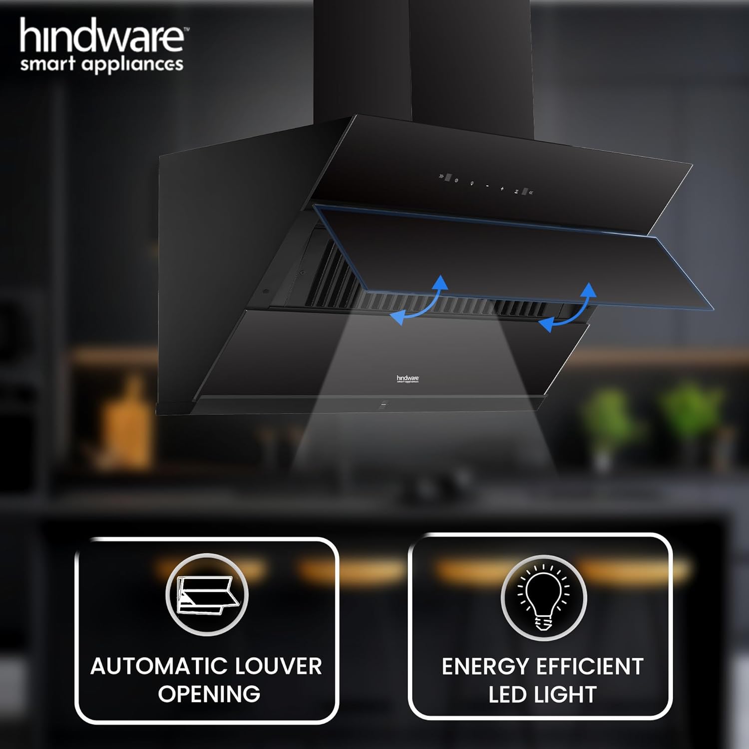 Hindware Smart Appliances | Skyla Neo 90 cm Chimney | 1350 CMH | Auto Clean | Slant Design | Filterless | Touch Control, Motion Sensor | 10 Yrs Warranty on Motor & 2 Yrs on Product (Black) - Image 7