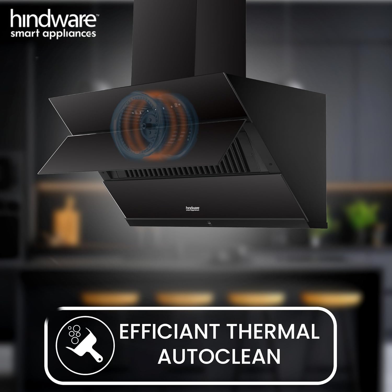 Hindware Smart Appliances | Skyla Neo 90 cm Chimney | 1350 CMH | Auto Clean | Slant Design | Filterless | Touch Control, Motion Sensor | 10 Yrs Warranty on Motor & 2 Yrs on Product (Black) - Image 9