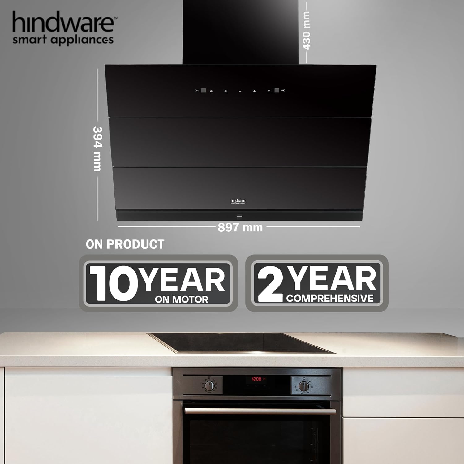 Hindware Smart Appliances | Skyla Neo 90 cm Chimney | 1350 CMH | Auto Clean | Slant Design | Filterless | Touch Control, Motion Sensor | 10 Yrs Warranty on Motor & 2 Yrs on Product (Black) - Image 3