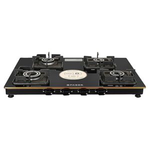 Faber Stylish 4 Brass Burners 69cm Sleek Cooktop |Manual Ignition|MS Powder Coated Pan Support|Black Glass Finish|5 Yrs Warranty Glass & Burners|2 Yrs Comprehensive & Valve| Cooktop Prince Plus 4BB BK