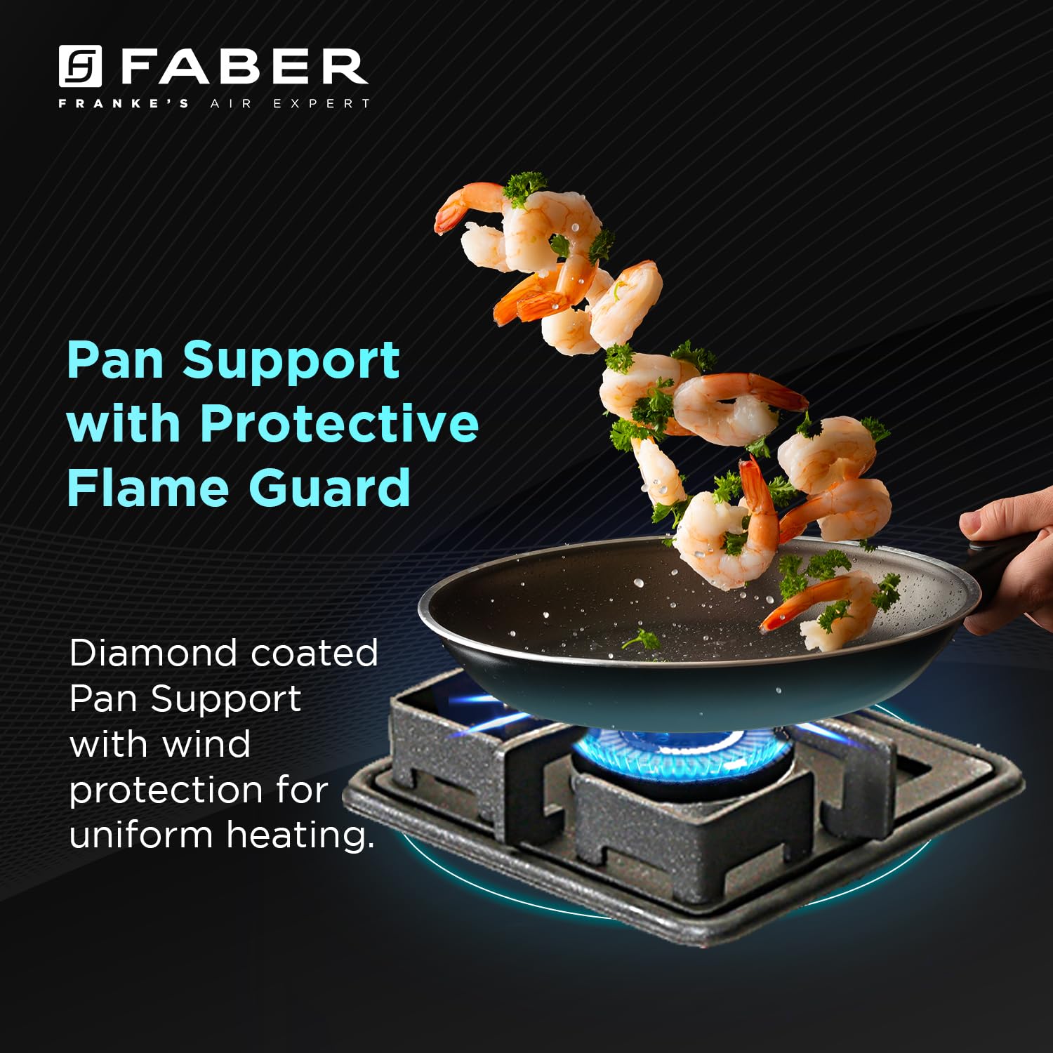 Faber Stylish 4 Brass Burners 69cm Sleek Cooktop |Manual Ignition|MS Powder Coated Pan Support|Black Glass Finish|5 Yrs Warranty Glass & Burners|2 Yrs Comprehensive & Valve| Cooktop Prince Plus 4BB BK - Image 2