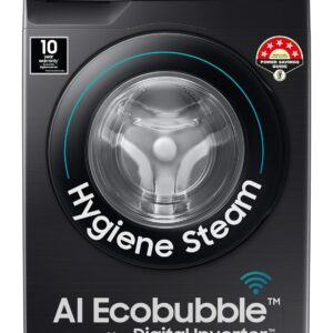 Samsung 8 kg, 5 star, Eco Bubble Technology, AI Control, Wi-Fi, Fully-Automatic Front Load Washing Machine (WW80T504DAB1TL, Hygiene Steam, Black Caviar, Awarded as Washing Machine Brand of the year)