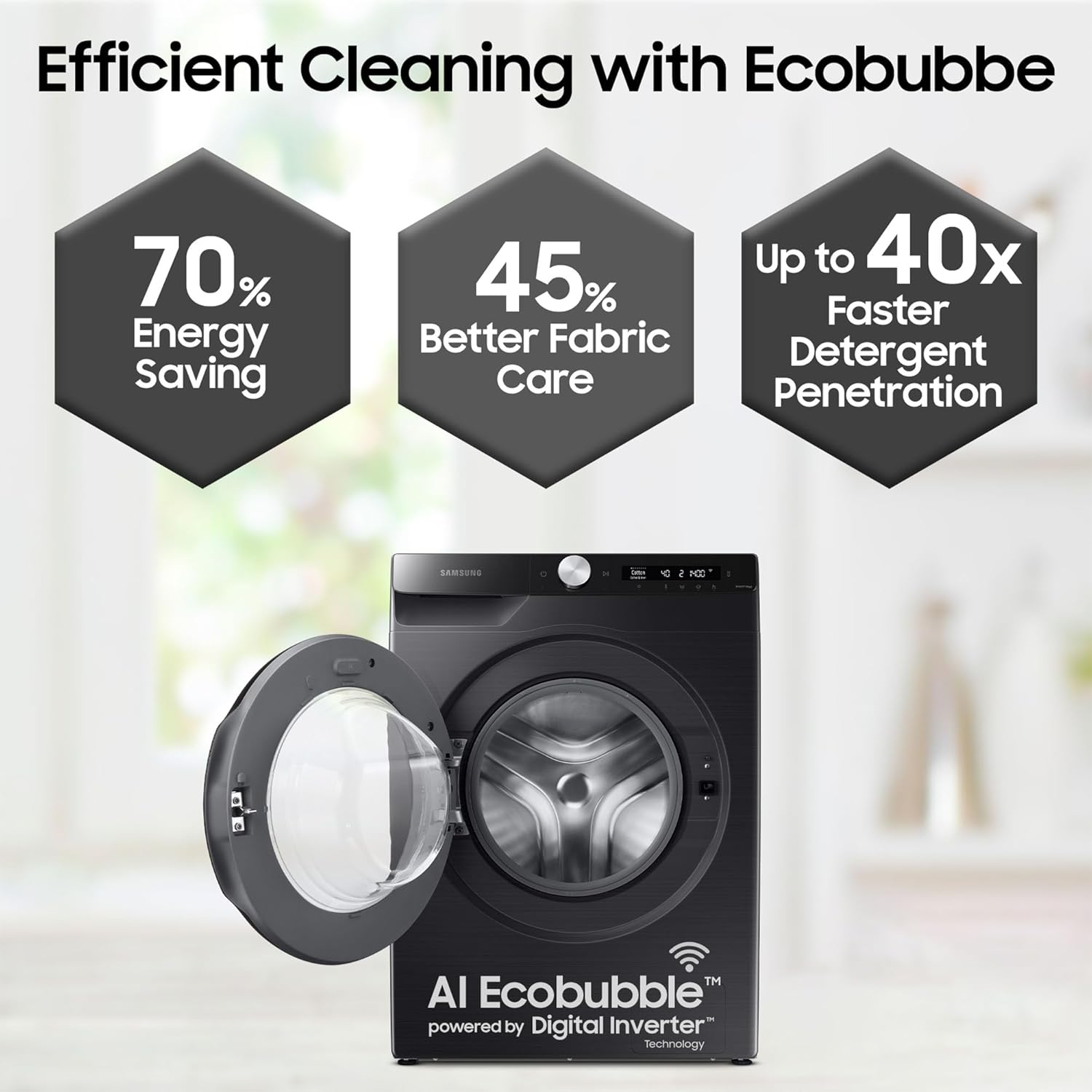 Samsung 8 kg, 5 star, Eco Bubble Technology, AI Control, Wi-Fi, Fully-Automatic Front Load Washing Machine (WW80T504DAB1TL, Hygiene Steam, Black Caviar, Awarded as Washing Machine Brand of the year) - Image 4