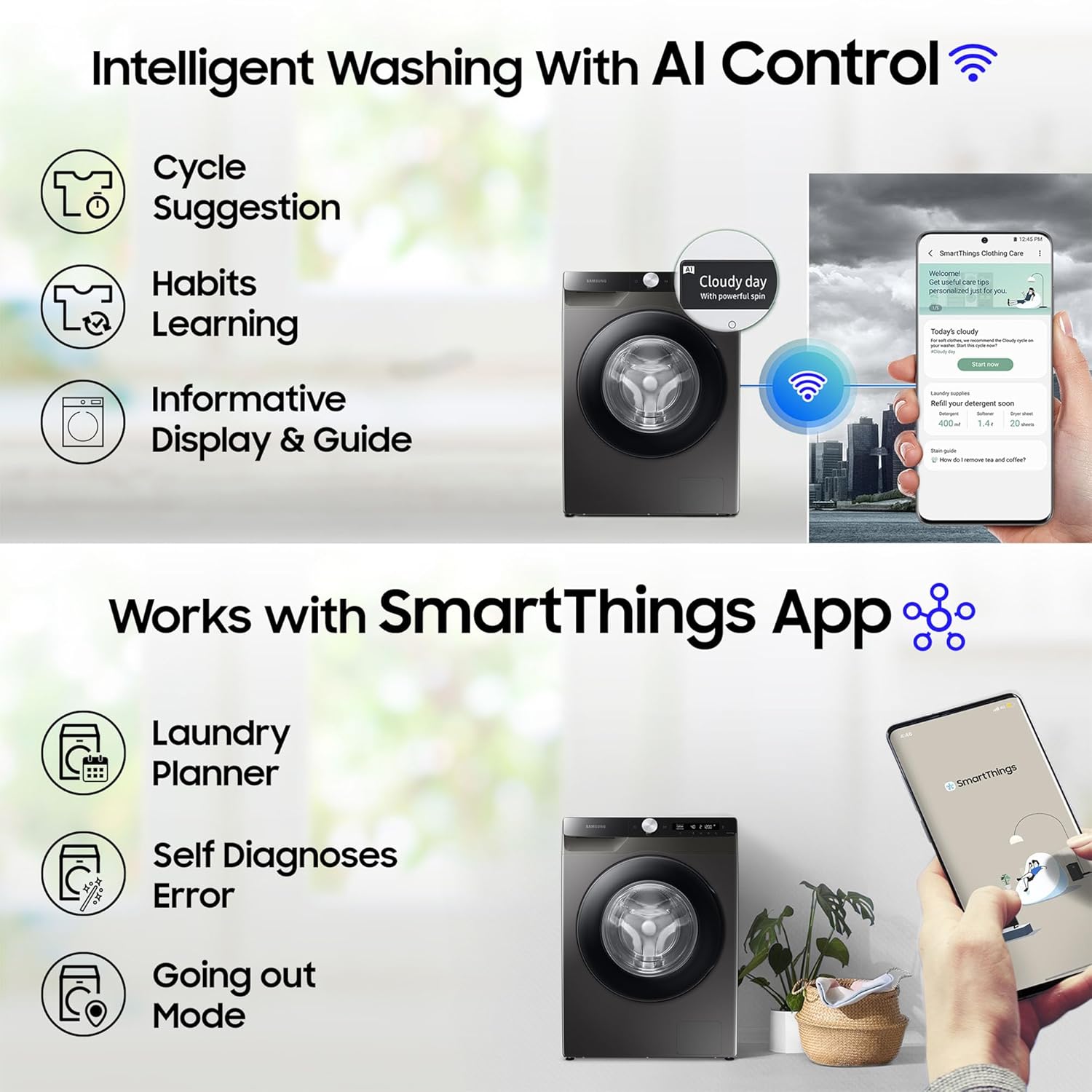 Samsung 8 kg, 5 star, Eco Bubble Technology, AI Control, Wi-Fi, Fully-Automatic Front Load Washing Machine (WW80T504DAB1TL, Hygiene Steam, Black Caviar, Awarded as Washing Machine Brand of the year) - Image 6