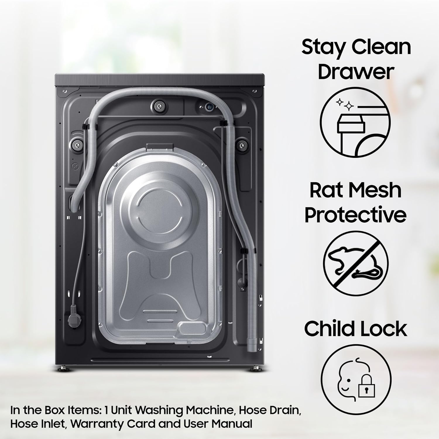 Samsung 8 kg, 5 star, Eco Bubble Technology, AI Control, Wi-Fi, Fully-Automatic Front Load Washing Machine (WW80T504DAB1TL, Hygiene Steam, Black Caviar, Awarded as Washing Machine Brand of the year) - Image 5