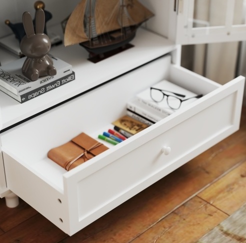 Minimalist White Buffet Cabinet With Double Glass Doors And Drawer, Modern Wooden Storage Sideboard Cupboard For Living Room, Dining Room Hallway Entryway - Image 2